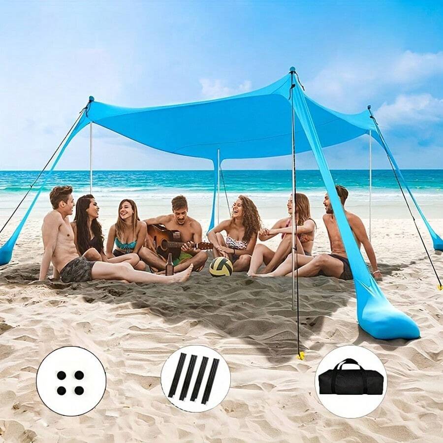 1set Practical, And Essential Outdoor Accessory, Beach Tent Shelter, Ideal Gift For Beach Lovers, Families, Campers, Camping Equipment - Multicolor - View 1