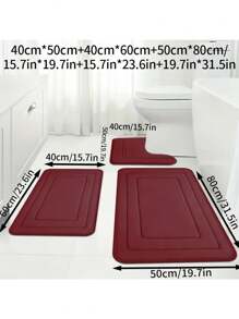 3pcs Memory Foam Super Absorbent Bath Mat Set, Non-Slip Bathroom Mats, Ultra Soft Plush Bath Rugs, For Bathtub, Shower, Bathroom Accessories, Bathroom Decor, Home Decor