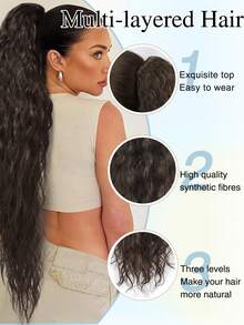 马尾接发 30 英寸长卷发波浪形抽绳马尾接发 合成发夹接发 自然造型合成假发 女士适用 - 彩色 - 查看 4