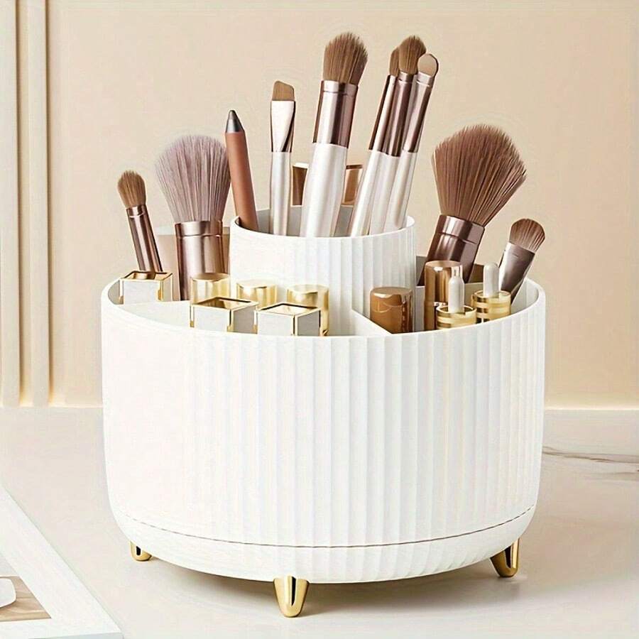 Multi-Color Optional Makeup Brush Organizer 360° Rotating Brush Holder Cup Desktop Accessory 5 Slot Makeup Brush Cup Cosmetic Brush Eyeliner, Dresser Organizer, Desk Stationery Organizer - Holiday Gift