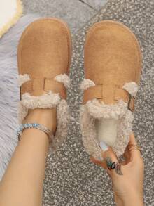 Slippers For Women Indoor Wear, New Autumn/Winter Women Snow Boots, Casual Comfortable Flat Shoes With Fur Lining, Fashion Platform Slide Sandals