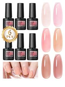 coscelia 6PCS Jelly Crystal 7ML Nail Gel Polish Set For Women DIY Nail Art Salon Translucent Candy Color Soak Off Gel Nail Polish Needed UV/LED Nail Lamp, 7ML Red Pink Nude Brown Gel Nail Polish Kit For Spring Summer Color Nails For Nail Lover Home Salon Use