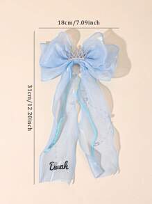 1 Stück individuell gestaltete blaue Mesh-Haarschleife für Mädchen, personalisierte Namenenschleife, Haarspangen mit glitzernder Strass-Krone, Quasten-Dekor, elegante Prinzessin Haarstyling-Clips, Sommer-Haarspangen, Kinderhaar-Accessoires