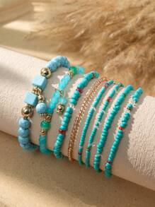 8pcs Bohemian Style Multi-Layer Beaded Bracelet Set, Colorful Beaded Stacking Bracelets For Daily Or Vacation Wear, Spring/Summer