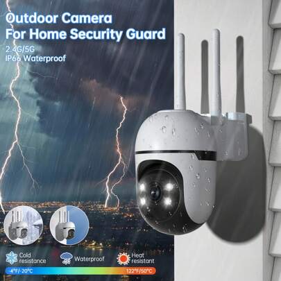 '2025 Wireless PTZ SecurityCamera Outdoor, 360°AutoTracking, 3MP Color NightVision,IP66 Waterproof2.4G Dual Band WiFiHuman/Pet Detection, SD/Cloud Storage,Alexa &Smart Home Compatible