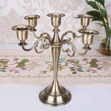 1 Peça/Conjunto Decoração de Mesa de Estilo Boêmio de Liga de Zinco, Castiçal Ornamental de 5 Velas, Dourado, Atmosfera Europeia de Clube Doméstico, Sala de Estar, Feriado, Atmosfera Romântica, Enfeite de Soquete de Vela, Decoração Romântica de Casamento e Aniversário