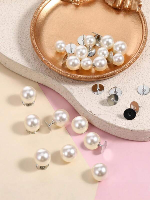 10/30/50 Juegos de Botones de Perlas Sin Coser para Mujeres, Alfileres de Botones de Perlas de 10 mm para Camisa, Botones Cubiertos de Perlas Reutilizables y Removibles para Abrigo, Vestido y Manualidades