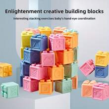 Bloques de construcción de goma suave para bebés - Juguetes de apilamiento y anidamiento de colores para educación temprana, entrenamiento de agarre y coordinación mano-ojo, para edades de 0-6 meses, 6-12 meses, 1-2 años | Bloques de colores | Textura suave