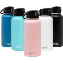Local Delivery-MIRA 32 Oz Insulated Water Bottle - Stainless Steel  With One-Touch Quick-Open Spout - Double Wall Hot - Rose Pink - View 10