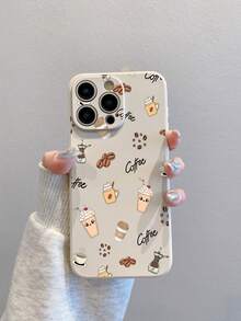 1 Pc White TPU Coffee Elements Graffiti Pattern Shockproof Phone Case Compatible With /Apple Phone, Phone Cases/Matching Phone Cases/Phone Cases With Lanyard/Wristband Phone Cases/Fun Phone Cases/Android Phone Cases/ Phone Cases/ Phone Cases/OPPO Phone Cases - Multicolor - View 2