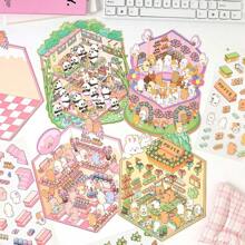 New 2.5D Scene Stickers - 2pcs Stickers + 1pc Scene Card, Cartoon Simulation Management, Landscaping Stickers Creative 3D Stereo Miniature Scene Paste, Cute Stress Relief DIY Painting, Intelligent Small House Storage Stickers, No-Cut Scenery Stickers, 3D Layered Stereo Small House Stickers