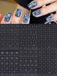 6pcs Butterfly Star Y2K Airbrush Stencils Guide Nail Stickers Heart Rose Flower Leaf 3D Nail Stencil Decals Template With Tweezers Tool Salon DIY Nail Supplies Manicure Accessories - Multicolor - View 2