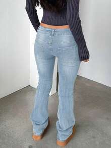 Y2K Streetwear Style Skinny Low-Waist Flare Jeans - Light Wash - View 2