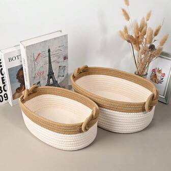 Panier de rangement tissé à la main, pliable, style japonais, en corde de coton, idéal pour ranger jouets, collations et petits objets, vêtements sales, articles divers et cosmétiques.
