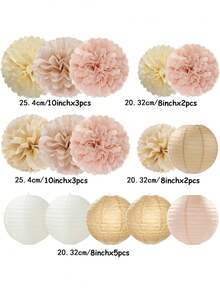 15 chiếc đèn lồng giấy trang trí tiệc màu vàng sâm panh và trắng - Kiểu dáng đồng quê mùa thu Bohemian, quà tặng cô dâu đám cưới, đồ trang trí treo sinh nhật mùa thu trung tính. - Nhiều màu - Xem 2