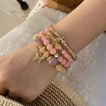4 piezas Pulseras estilo bohemio con mariposas, joyería versátil y sencilla de uso diario unisex