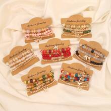4 piezas Pulseras estilo bohemio con mariposas, joyería versátil y sencilla de uso diario unisex