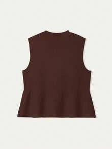 Áo tank top dệt kim không tay dành cho nữ của FOR BEAUTY, kiểu dáng tối giản thường ngày, màu trơn, món đồ thiết yếu cho mùa tựu trường, mùa xuân/hè. - Cà phê đỏ - Xem 9