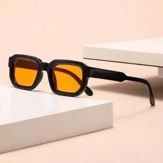 Lunettes de mode à monture carrée vintage, lunettes à monture épaisse avec verres rectangulaires pour petits visages, verres jaunes, style rétro