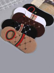 5 Pairs Women's Letter & Stripe Pattern French Luxury Vintage Style Versatile Invisible Liner Socks
