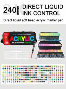 240/168/120/72/60/48/36/24/12 Color Direct Liquid Acrylic Marker Pens, Students Use Art Professional Drawing Drawing Color Soft-Head Marker Paper-Tight Stackable Diy Graffiti Coloring Book Coloring Pen Can Draw Glass Stone Waterproof Body Painting Brush Christmas Gift