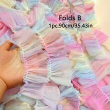1 Yard Regenbogen zweischichtiger voluminöser transparenter Farbverlauf Spitzenbesatz, geeignet für DIY-Kleidung, Partykleider, Stirnbänder und Haarzubehör - Verschiedenfarbig - Übersicht 6