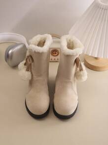 女童冬季新款高帮保暖毛绒时尚优雅简约防寒学院风厚靴