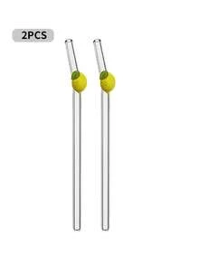 4Pcs Reusable Glass Straws With Summer Lemon Decoration, Bachelorette Bridal Party Decor, Fresh Atmosphere, Drinking Straws Set + Cleaning Brush,Straws, For Hot & Cold Beverages, Cocktails, Coffee, Juice & Parties, Easy To Clean, Stylish Design - Style 1 - View 12