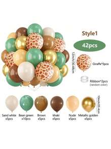 42 Stücke Dschungeltier Muster Latex Ballons Set in Salbei Grün Retro Braun für Tiere Wild Erste Geburtstag Party Dekoration und Zubehör, Baby-Shower, Bridal-Shower, Zuhause Party, Jahrestags Feiern, Garten Deko