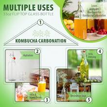 Flip Top Glass Bottle [1 Liter / 33 Fl. Oz.] [Pack Of 4] – Swing Brewing Bottle With Stopper For Beverages, Oil, Vinegar, Kombucha, Water, Soda, Kefir – Airtight Lid & Leak Proof Cap – Clear-Bxl - 4 - 查看 6