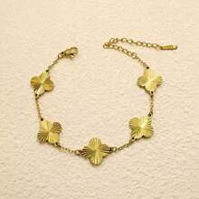 1 Set bestehend aus 18 Karat vergoldetem handgefertigtem, poliertem Kleeblatt- und Blumendesign Armband, Halskette und Ohrringe, hypoallergen und nicht verblassend, geeignet für täglichen Gebrauch von Frauen und als Geschenk