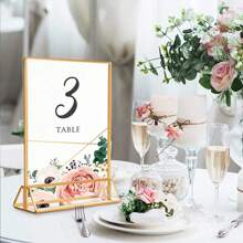 12pcs/6pcs Restaurant Menu Cards, Transparent Acrylic Wedding Table Number Holders, Photo Display Sign Stands With Gold Borders, Double-Sided Gold Frames - Suitable For Weddings, Rehearsal Dinners, Engagement Parties, Anniversaries, Birthdays, Bridal Showers, Graduations, Corporate Events Or Any Special Occasion!