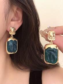 1 par de aretes geométricos exagerados de metal y ámbar de estilo retro para mujeres, pendientes personalizados de moda para fiestas