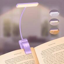Local Delivery--19 LED Rechargeable Book Light For Reading In Bed With Memory Function- Eye Caring 3 Color Temperatures,Dimming Brightness,80 Hrs Runtime Lightweight Clip On Light For Book Lovers - 紫色 - 查看 1