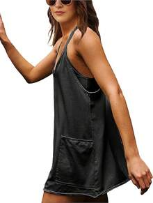 Women's Summer Sleeveless Mini Dress With Built-In Shorts - 黑色 - 查看 8