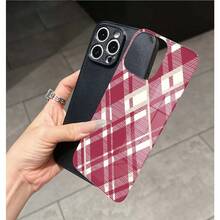 学院风单件装优雅酒红色格纹玻璃材质手机壳，高端时尚设计，兼容 16 Pro / 16 Pro Max / Galaxy A03s / Galaxy A05 / Apple Series / Series - 黑色 - 查看 5