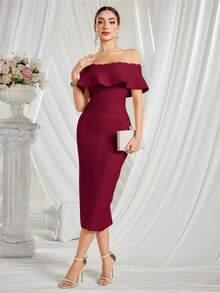 Off Shoulder Women Bandage Dress Wedding Guest Dresses Evening Formal Gown Clubwear Dress - Màu Đỏ Sâu - Xem 3
