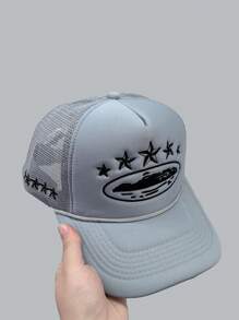 1pc Y2K Style Women's Embroidered 5-Pointed Star Sponge Drawstring Mesh Baseball Cap, Adjustable, Casual Outdoor Sun Hat For Spring/Autumn Travel, Beach, Suitable For Men Y2K Fashion Youth Cap