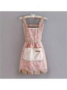 1pc Floral Print Canvas Apron With Hood - Suitable For Chefs, Waiters, And Kitchen Staff, Protects Against Oil Splatter And Moisture, Easy To Clean, Essential Kitchen Tool And Accessory For Home Cooking Enthusiasts