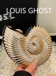 Elegant Shell-Shaped Party Clutch Bag, Unique Design Seashell Bag, Women's Shiny Evening Handbag With Chain Shoulder/Crossbody Strap, Fits Earphones, Coins, Elegant Shell Purse Perfect For Parties Weddings Dinners