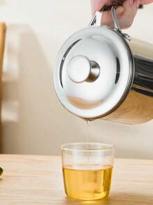 1pc Stainless Steel Oil Filter Pot Household Oil Strainer Pot With Filter Net Oil Container