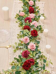 1pc 5.9FT Artificial Eucalyptus Vine Fake Rose Flowers Gypsophila Garland For Wedding Home Craft Art Table Runner Decor - 紅色 - 查看 13