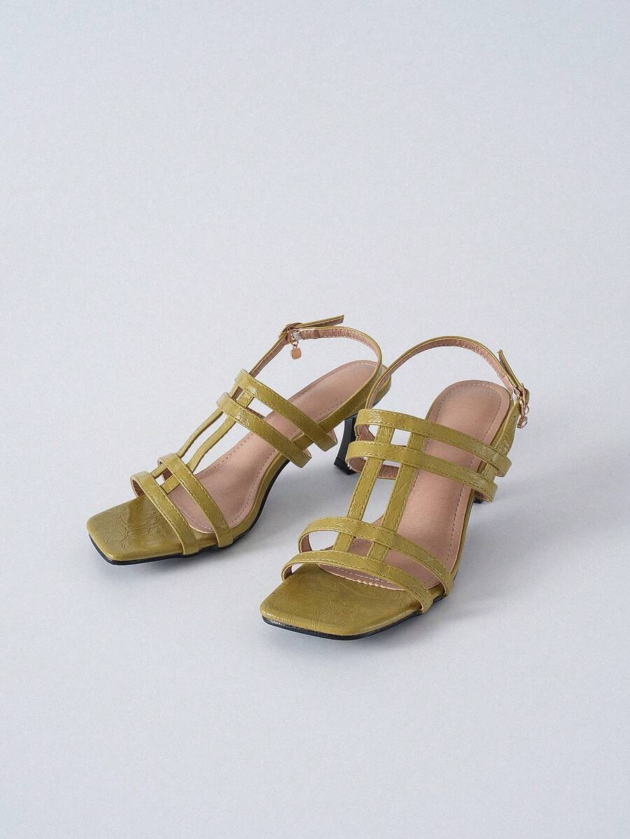 女士时尚新款系带方头罗马高跟凉鞋，颜色有枪灰色、牛油果绿、黑色、白色，是圣诞节和冬季的理想礼物。 - 薄荷綠 - 查看 1