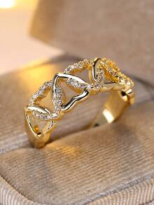 Vanel 1pc Fashionable Delicate Heart Hollow Decor Ring, Suitable For Promise, Daily Wear Or Dates Valentines - ring - View 9