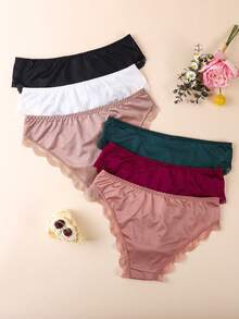 6条装蕾丝女士内裤，舒适无痕三角裤，性感蕾丝低腰女士三角裤，轻盈舒适丁字裤 - 彩色 - 查看 2