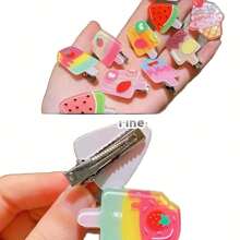 10pcs Tiny Ice Cream Design Hair Clips, Creative Snack Hair Accessories, Side Bangs & Short Hair Clips, Spring/Summer, Back To School ,Flat Claw Clip, Clips For Hair, Hair Slide, Hair Claws