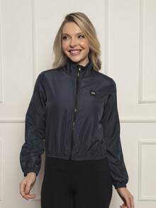 Women's Microfiber Cropped Jacket, Water Resistant And UV Protection - Versatility, Comfort And Style - Navy Blue - View 1