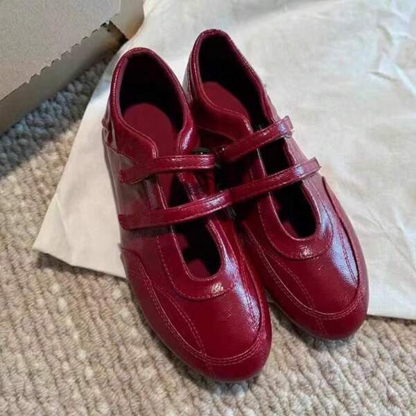 Neue retro rot Französisch Mary Jane schuhe frauen Klett casual ballett schuhe flache schuhe