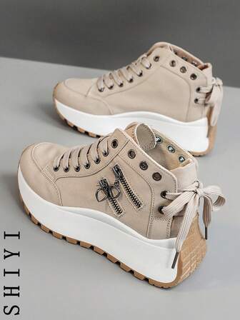 ["Thick Soled & Tall Series] Spring Break 2025 New Women's Casual White Shoes, Thick Soled Sports Shoes, Comfortable Height Increase 6cm, Suitable For Short Women, Sports Style