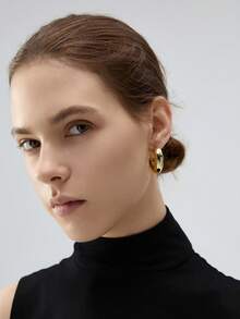 Set de 6 piezas de pendientes de aro grueso con acabado metálico dorado de CCB para uso diario y casual de mujeres y niñas, regalo de Navidad - Pendientes de aro - Ver 1